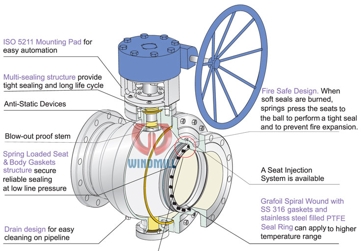 Design features of trunnion ball valve