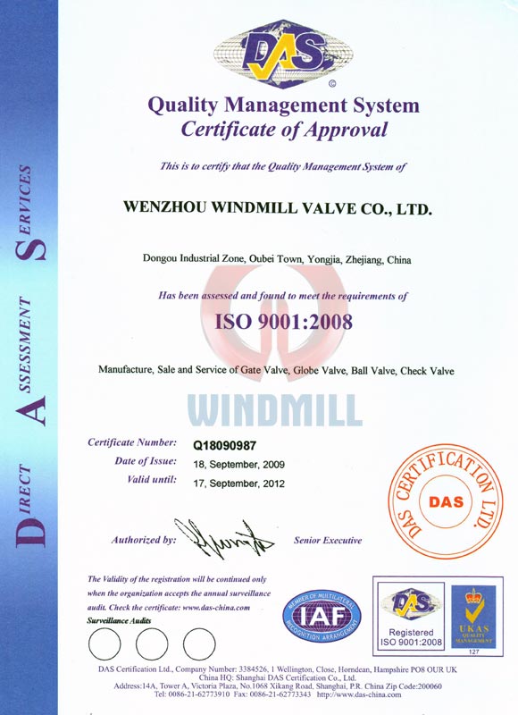 ISO 9001 Quality management system certificate
